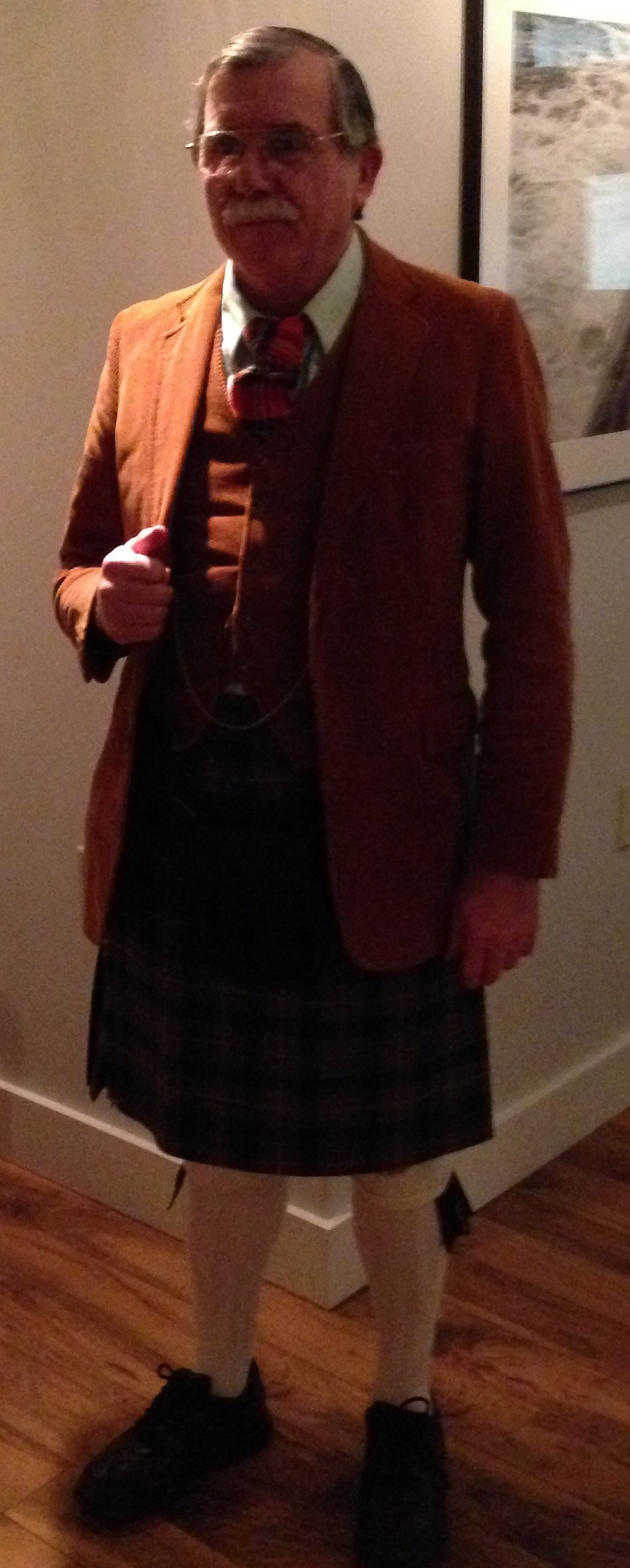 Rodger Martin, dressed in U.S. military tartan kilt for Burns Night event. 