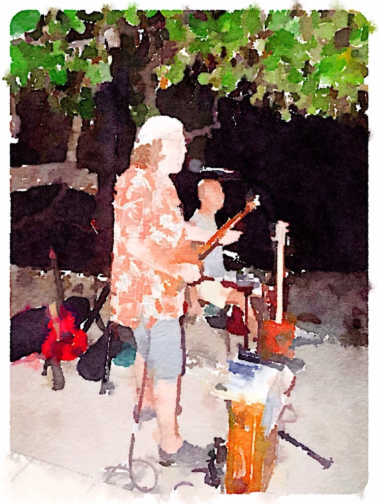 Watercolor rendering of TuTu Much at Miss Lucy's, St. John, USVI
