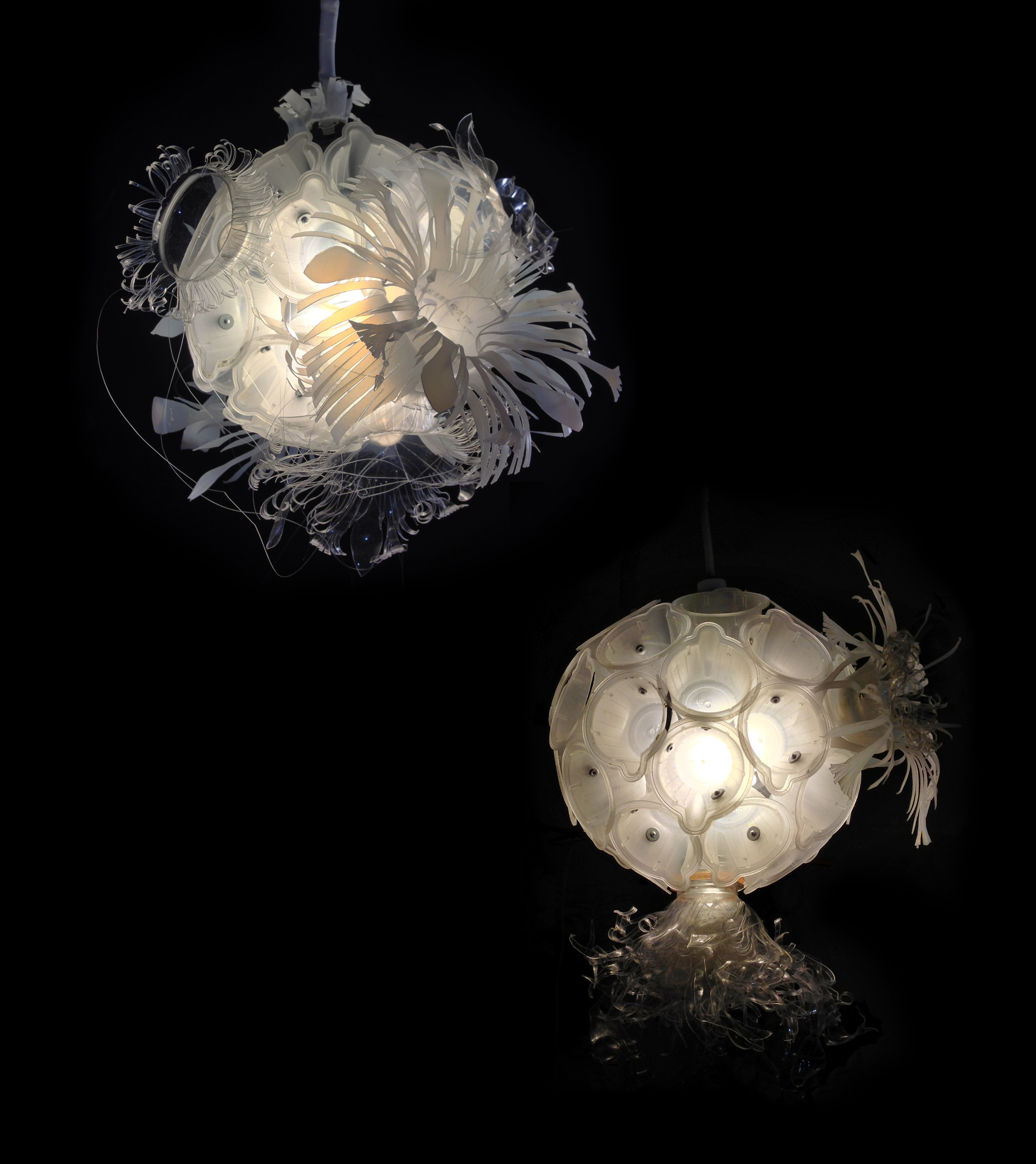 Glowing sculptures made from plastic K cups