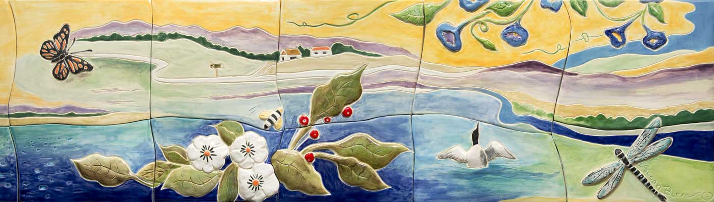Section of ceramic mural - Country scene