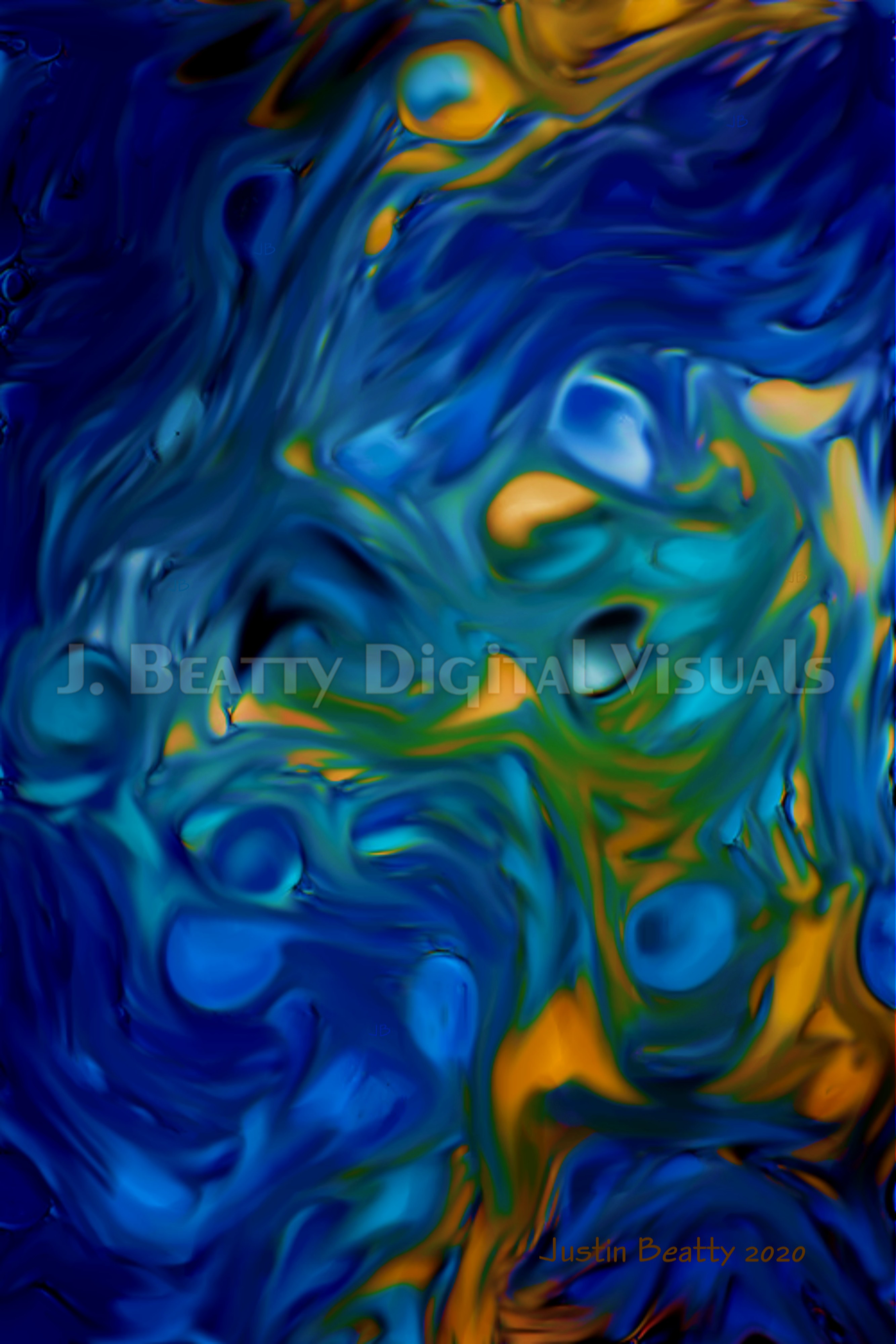 Turbulent swirls of colors in various hues and shades.