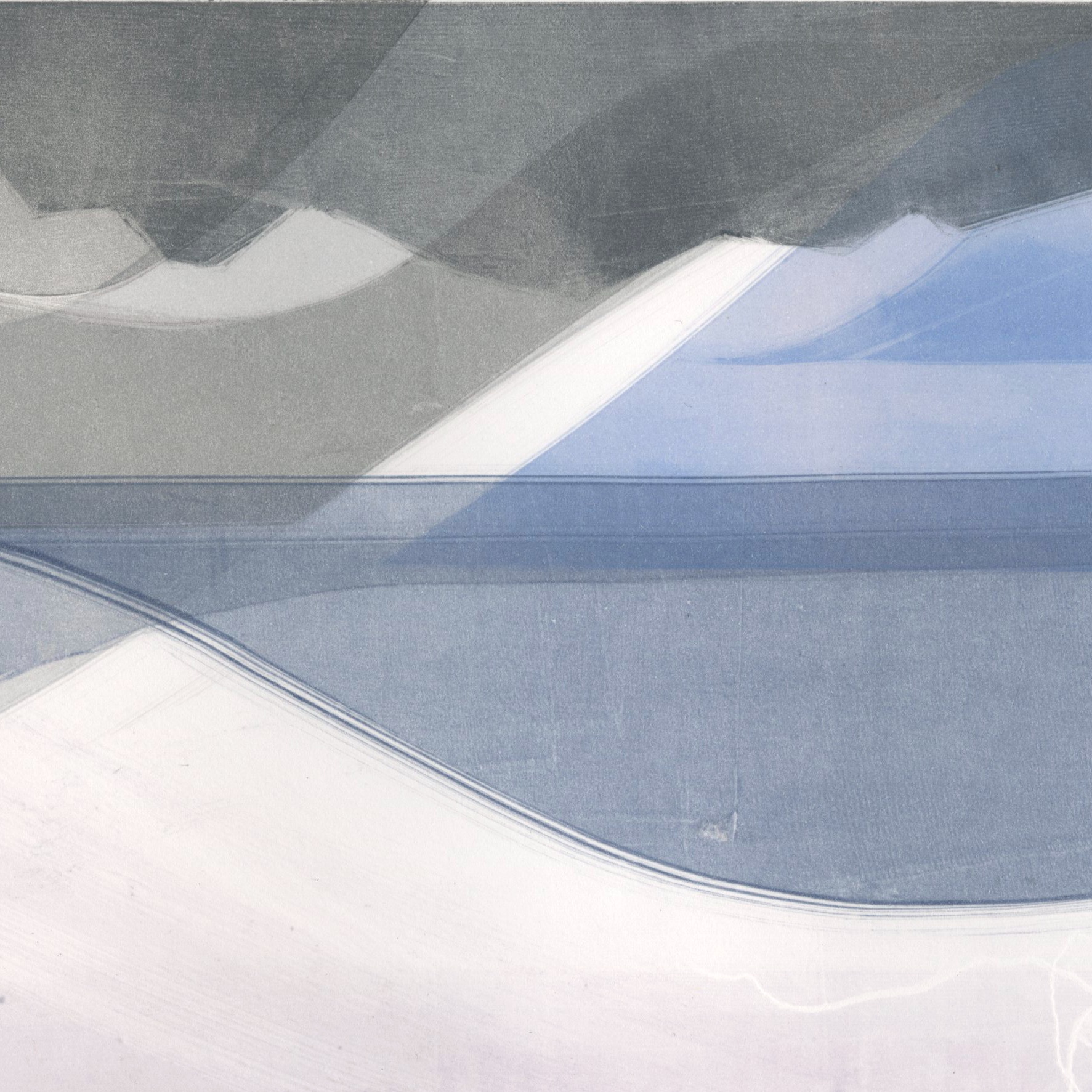 Detail of monotype hand-pulled print titled "Where Earth Meets Sky"