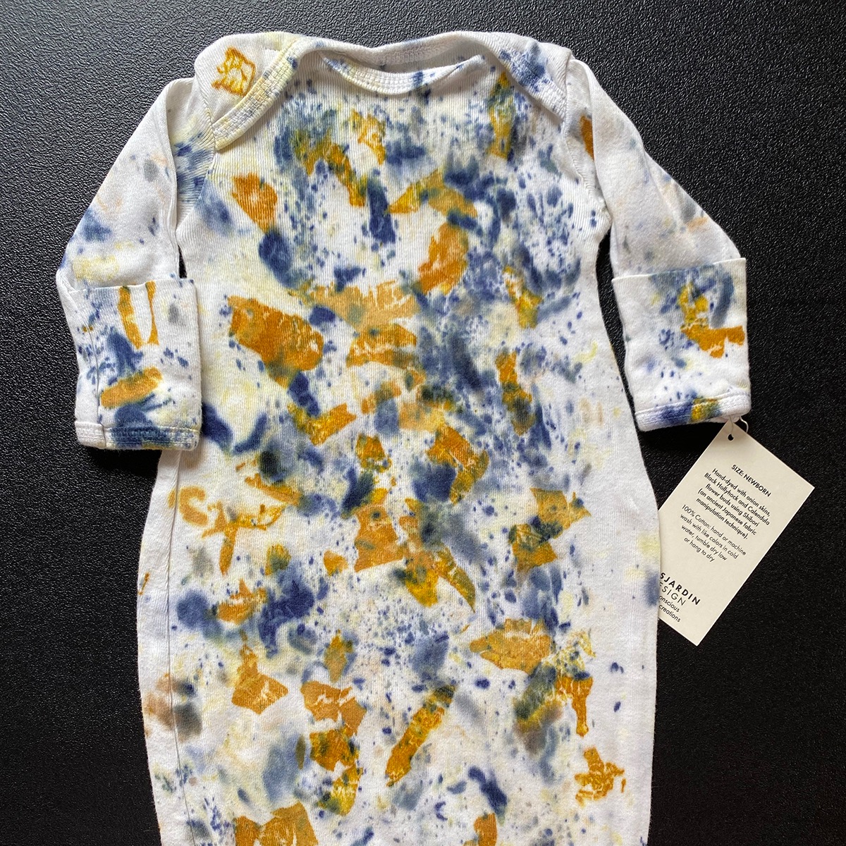 Botanical imprinted cotton using black hollyhock, calendula and onion skins