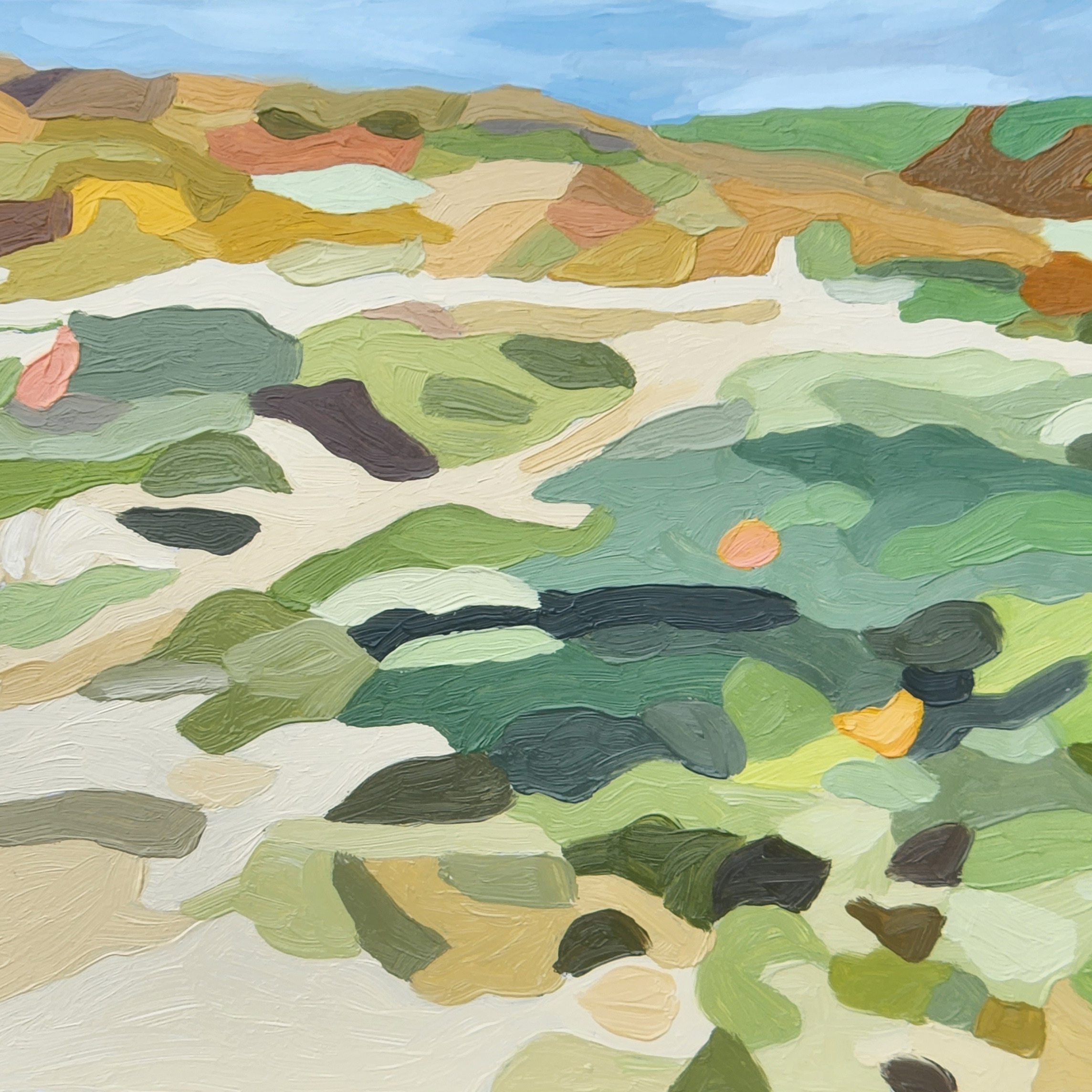 semi-abstract landscape painting of a dune path