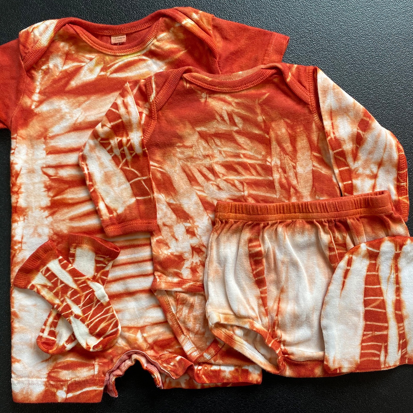 Cotton dyed with Weld and Madderoot using Shibori technique