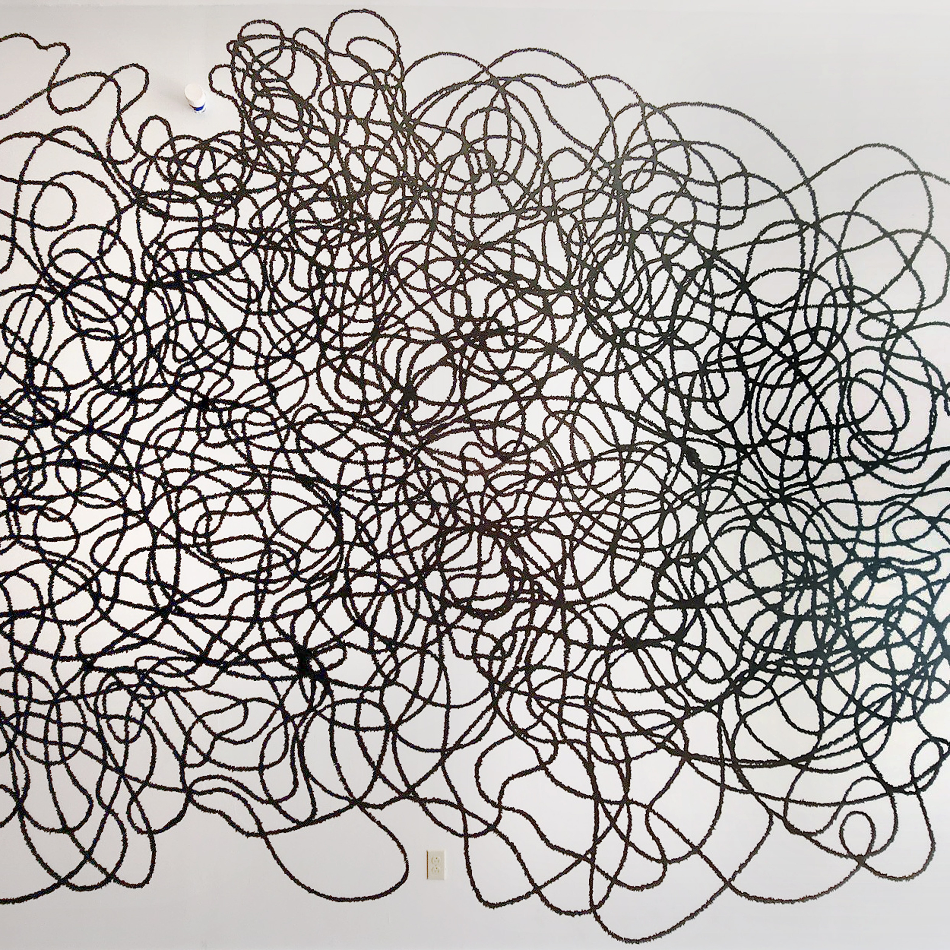 Wall Drawing, 2022, 142" h x 225" w, black pigmented pen on painted wall
