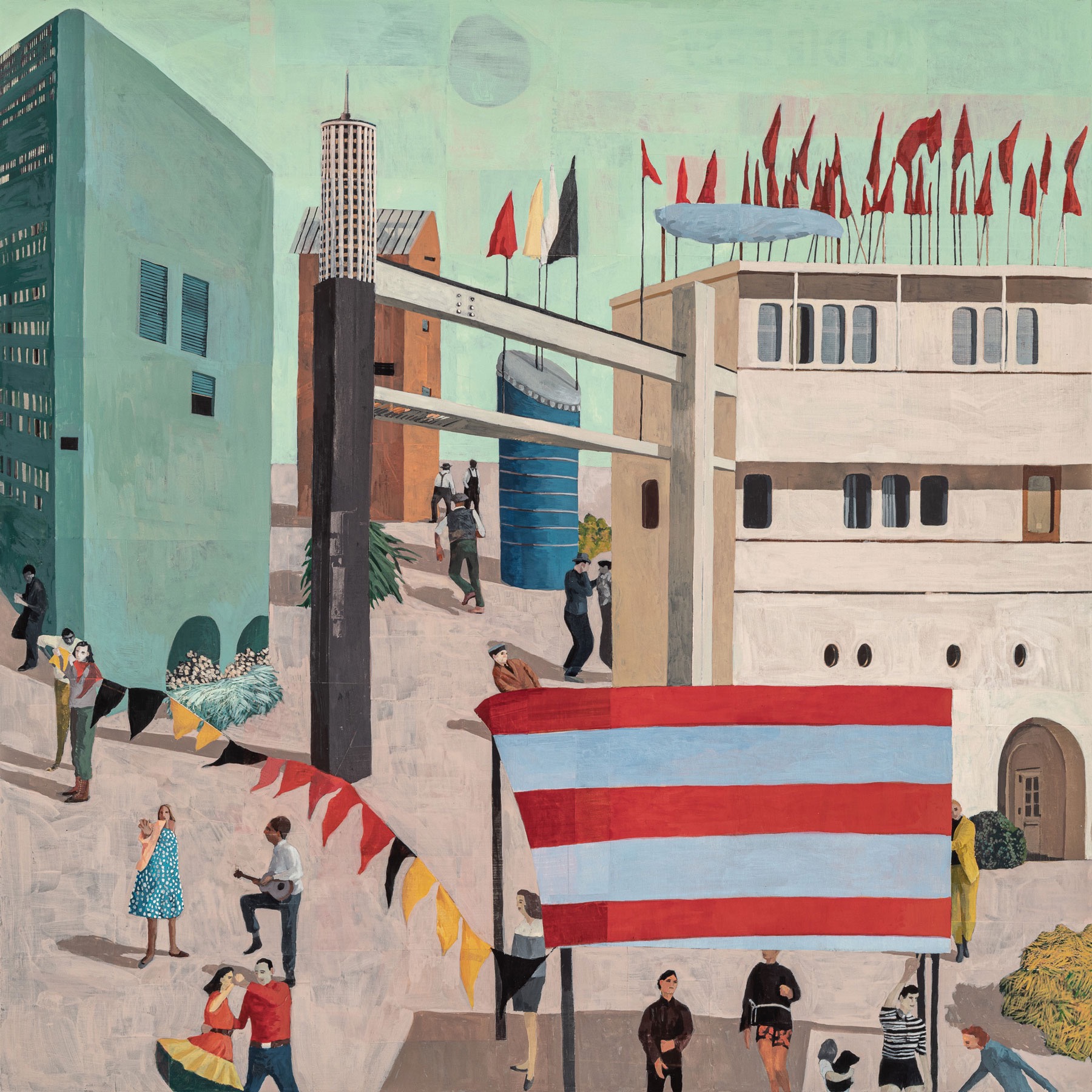 Collage painting titled Block Party by artist Hannah Morris