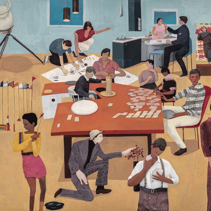 Collage painting titled Cottage Industry by artist Hannah Morris