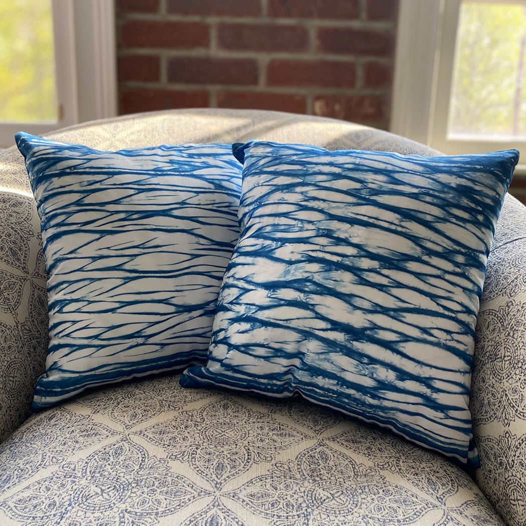 Indigo-dyed Shibori technique pillows.