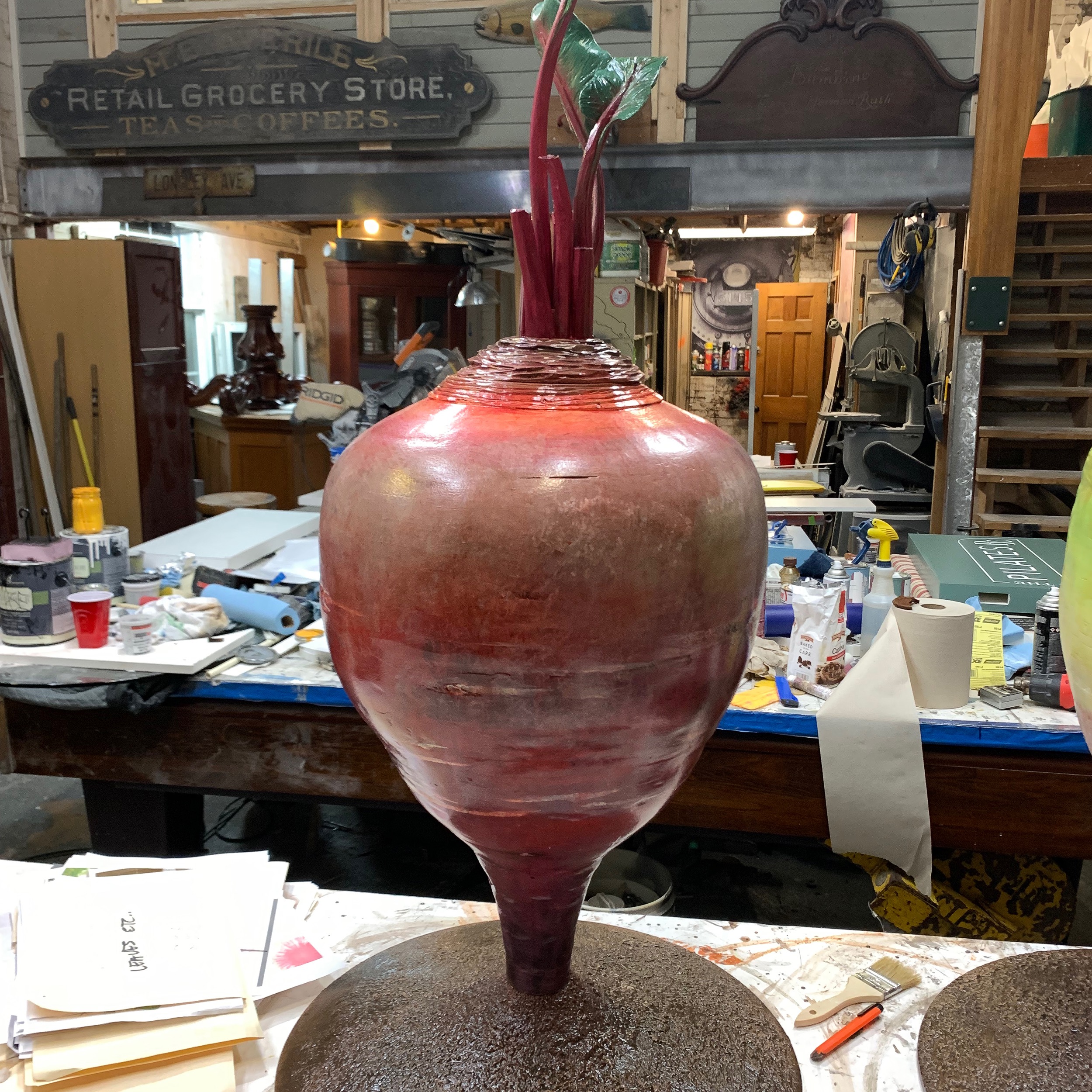 Beet, a 3' tall painted table sculpture of the vegetable, for a restaurant- painted by George Middleton
