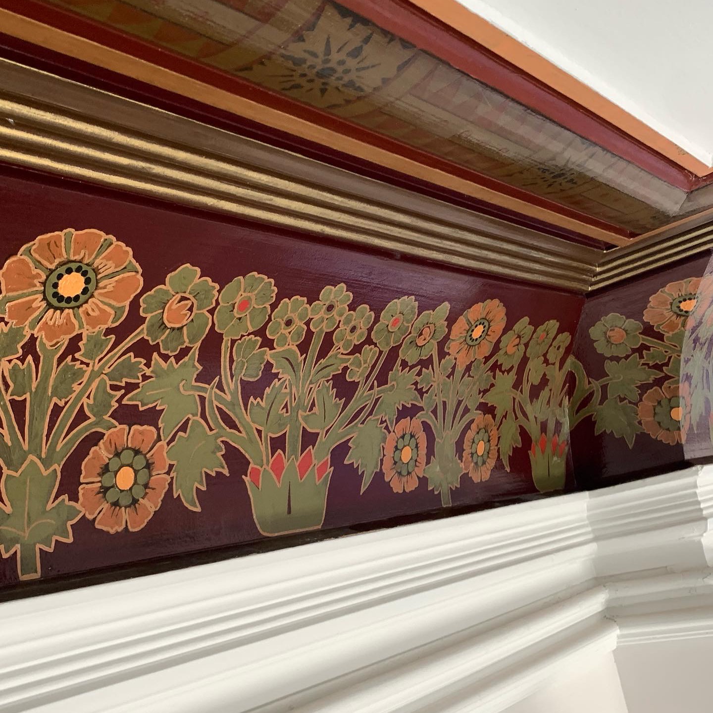 Franco Crown Molding Decoration, depicting a surface decorative painting restoration project in Lowell, Mass.