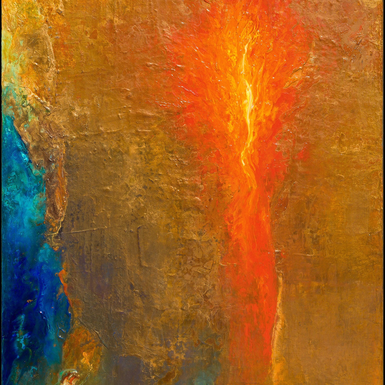 Pillar, an symbolic flame expression personal icon painting, acrylic on a wood panel by George Middleton
