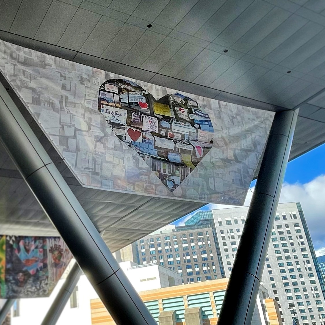 heart banner downtown.