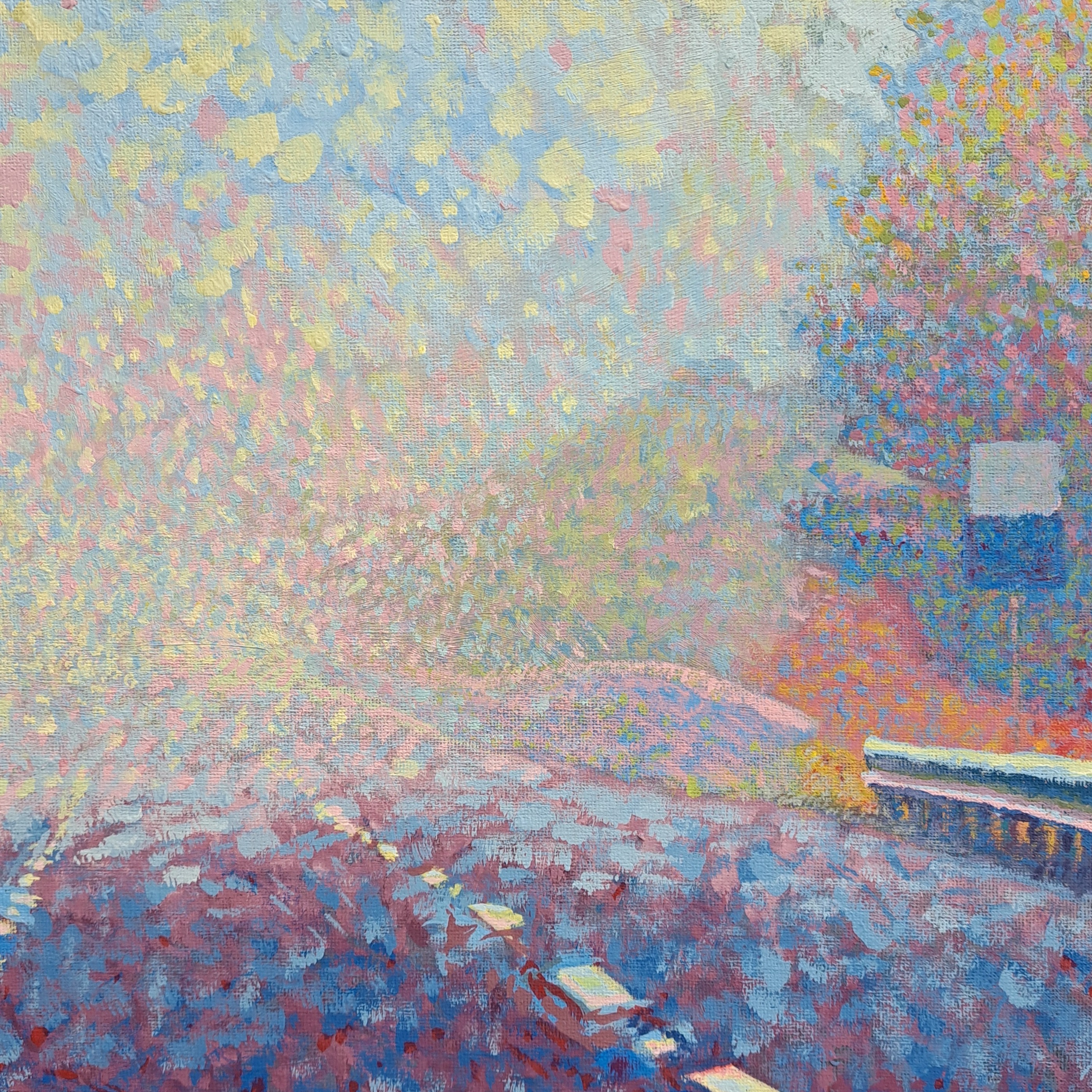 abstract expressionist painting of highway 391 from Springfield as it disappears into the fog