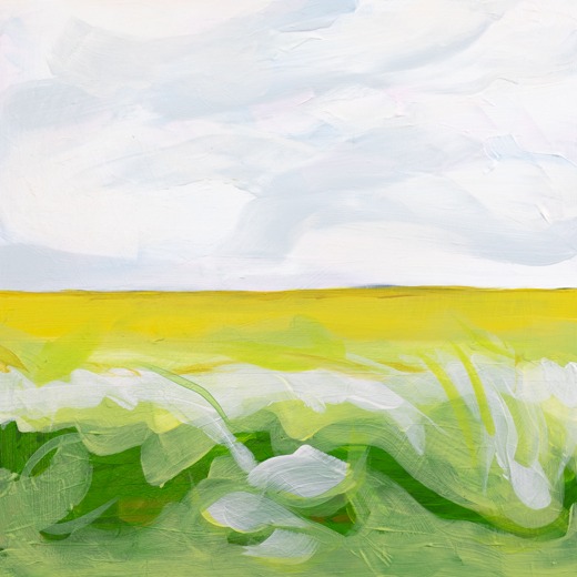 Landscape with yellow, greens and gray sky