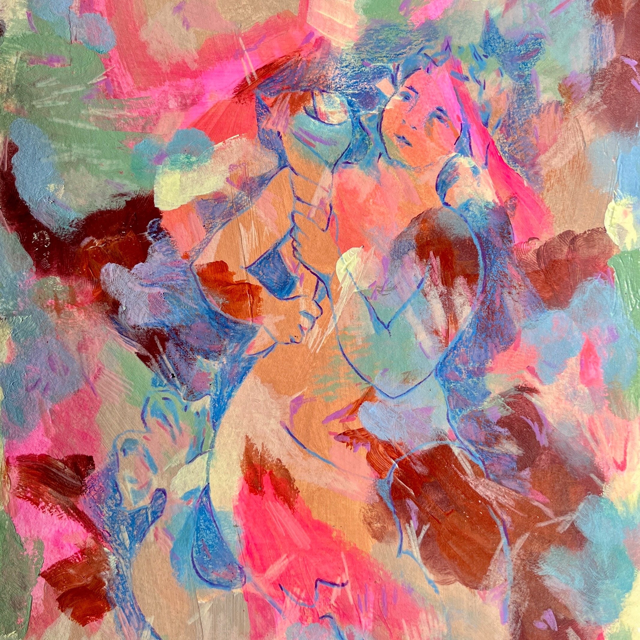 A siren holding a torch emerges from an atmospheric pink, brown, and blue background.