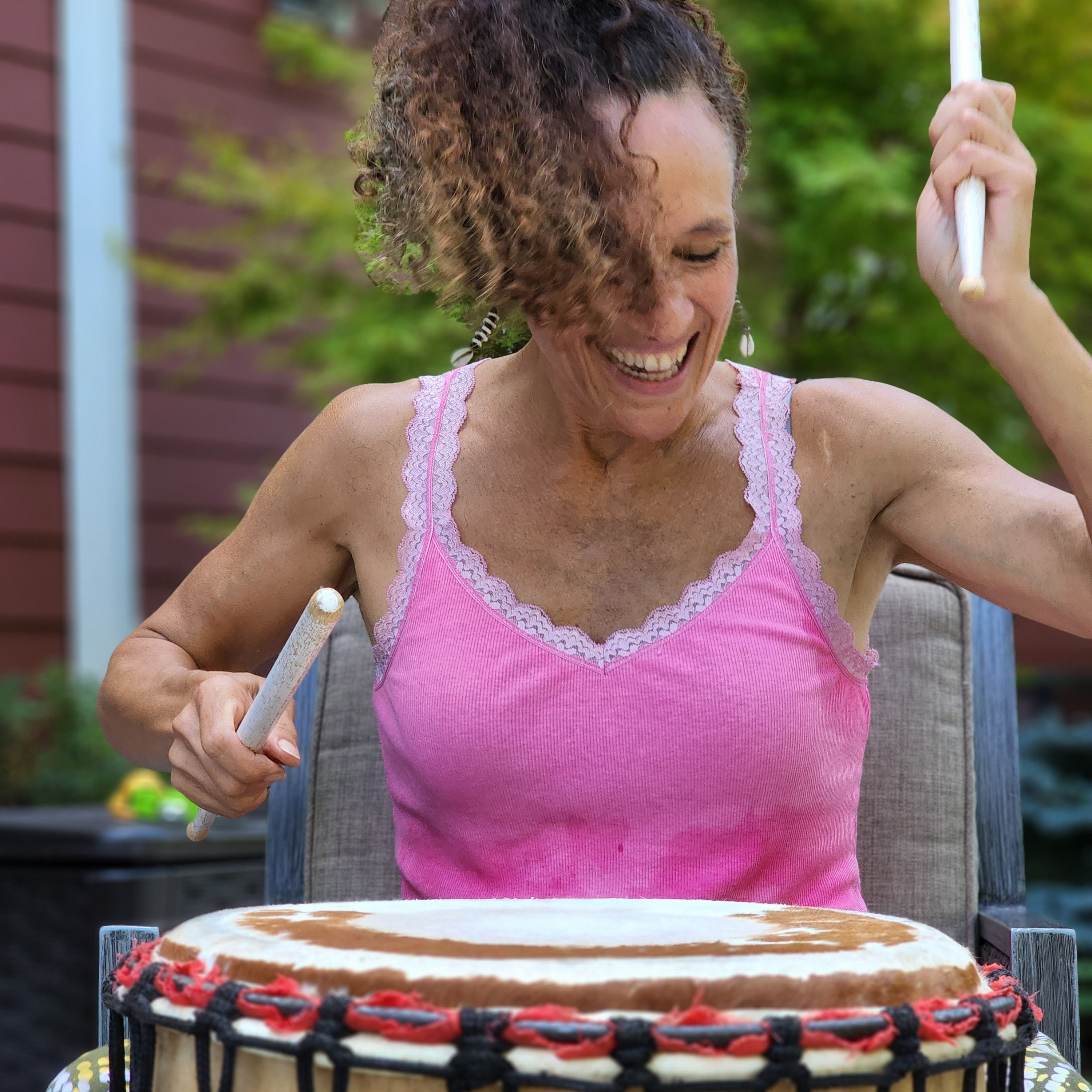 Tara Murphy leads a senior drum circle