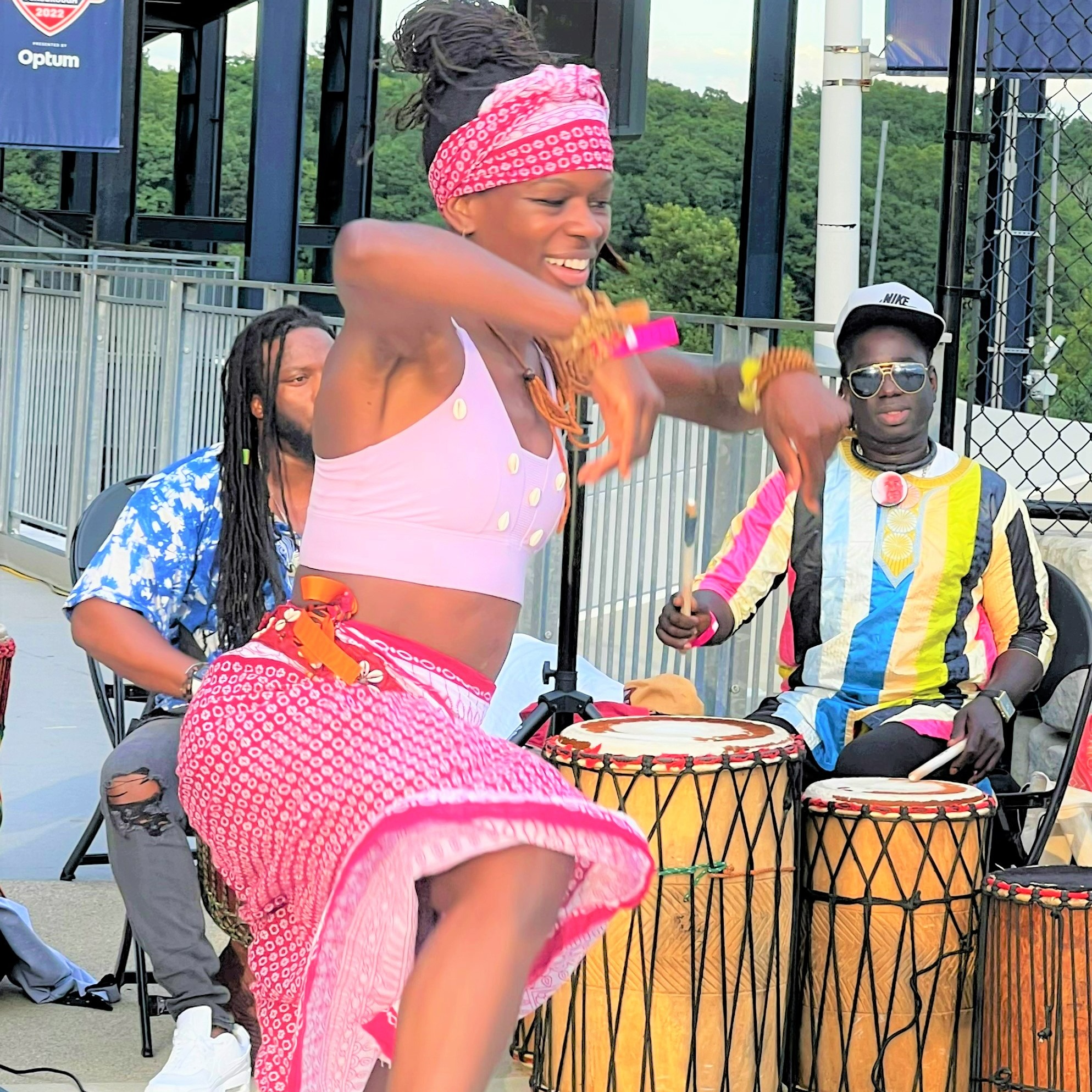 Randi Henry and drummers at Gillette Stadium Performance, 2022