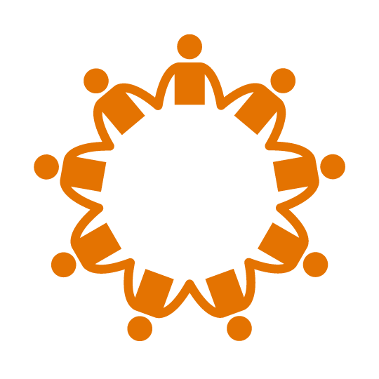 Orange circle of figures holding hands