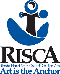 Blue and black ship anchor with the text "Rhode Island State Council of the Arts Art is the Anchor"