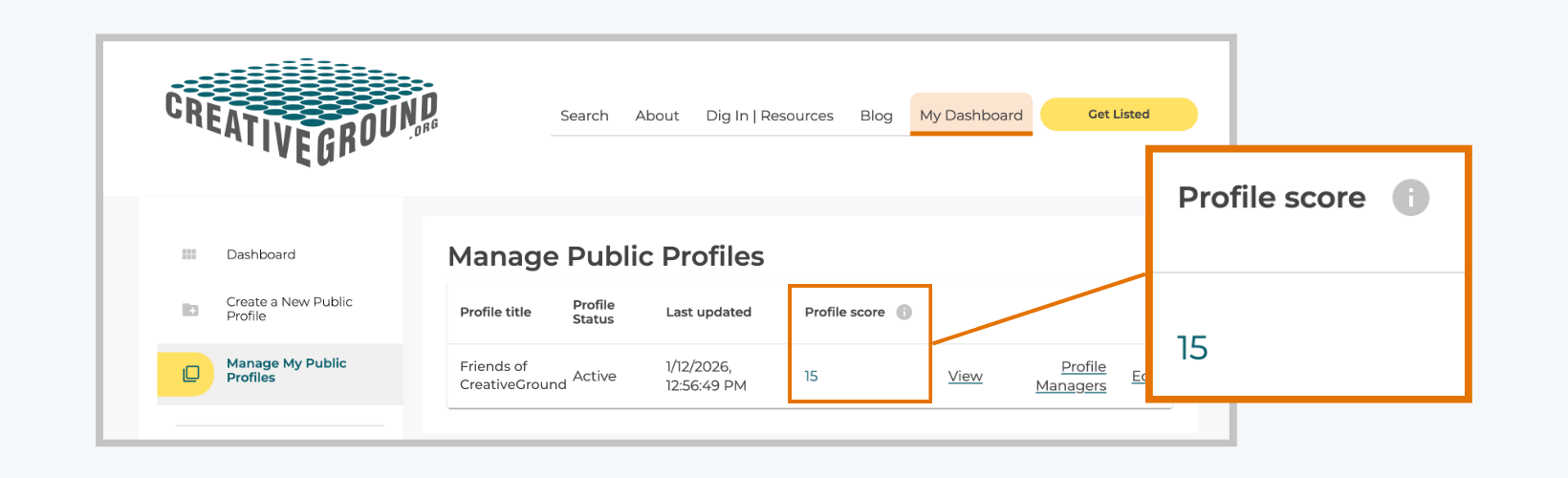 screenshot of CreativeGround dashboard