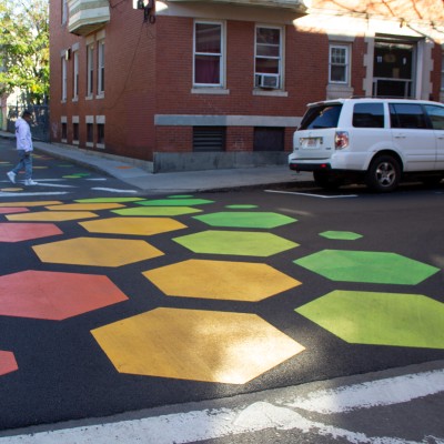 Chelsea: Colorful semi-permanent thermoplastic crosswalk and asphalt art