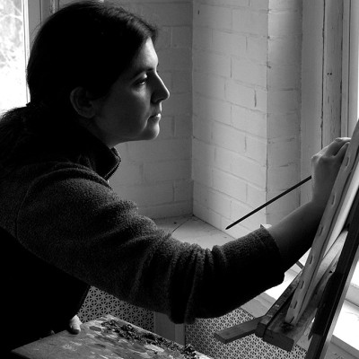 Artist in deep concentration