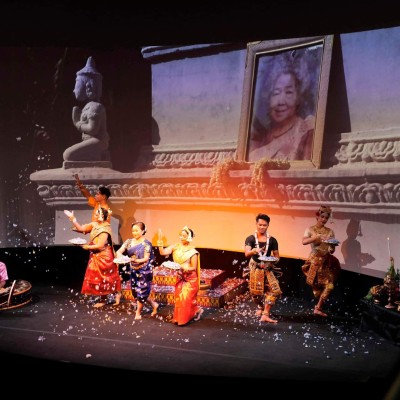 Angkor Dance Troupe's senior and master artists performing the blessing dance for the opening of the documentary 