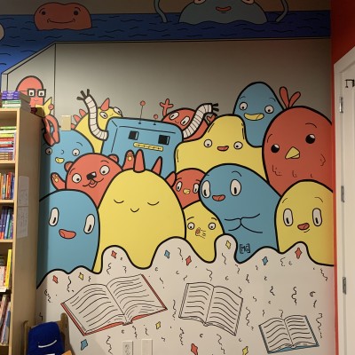 Lala Books children's section mural